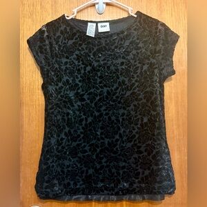 DKNY, Small, Black Floral Velvet Top, P2P:17”EUC